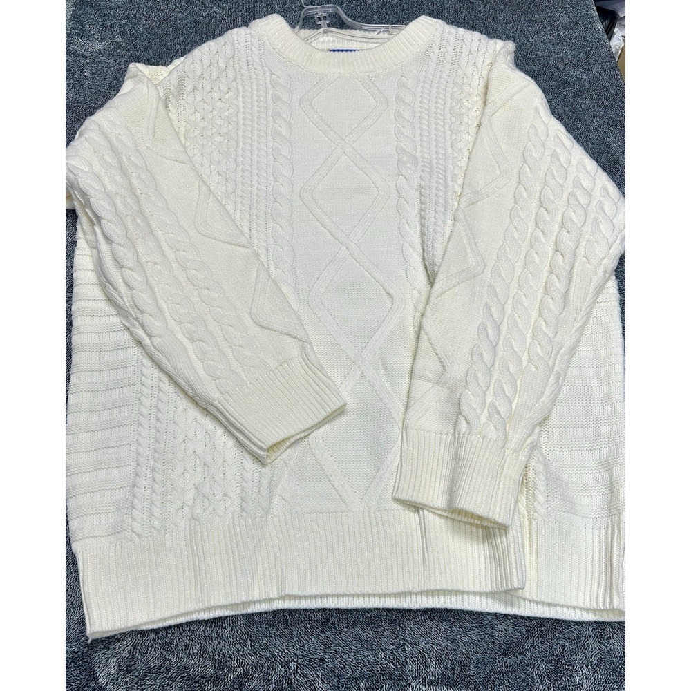 Aelfric Eden Men's XL Off-White Acrylic Cable Knit Sweater (F4)